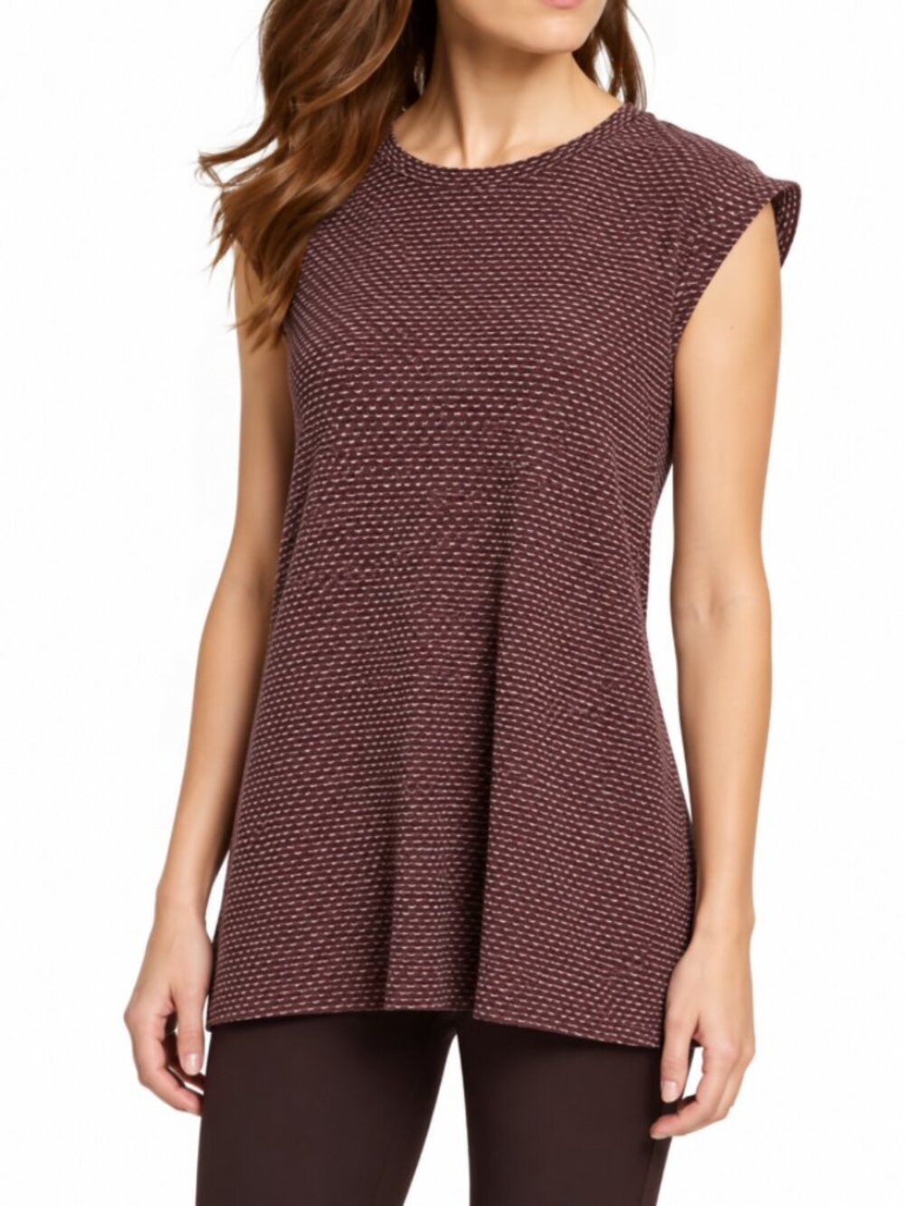 Eileen Fisher Cassis Silk Crêpe de Chine Cap Sleeve Boxy Tunic Top Size Medium
